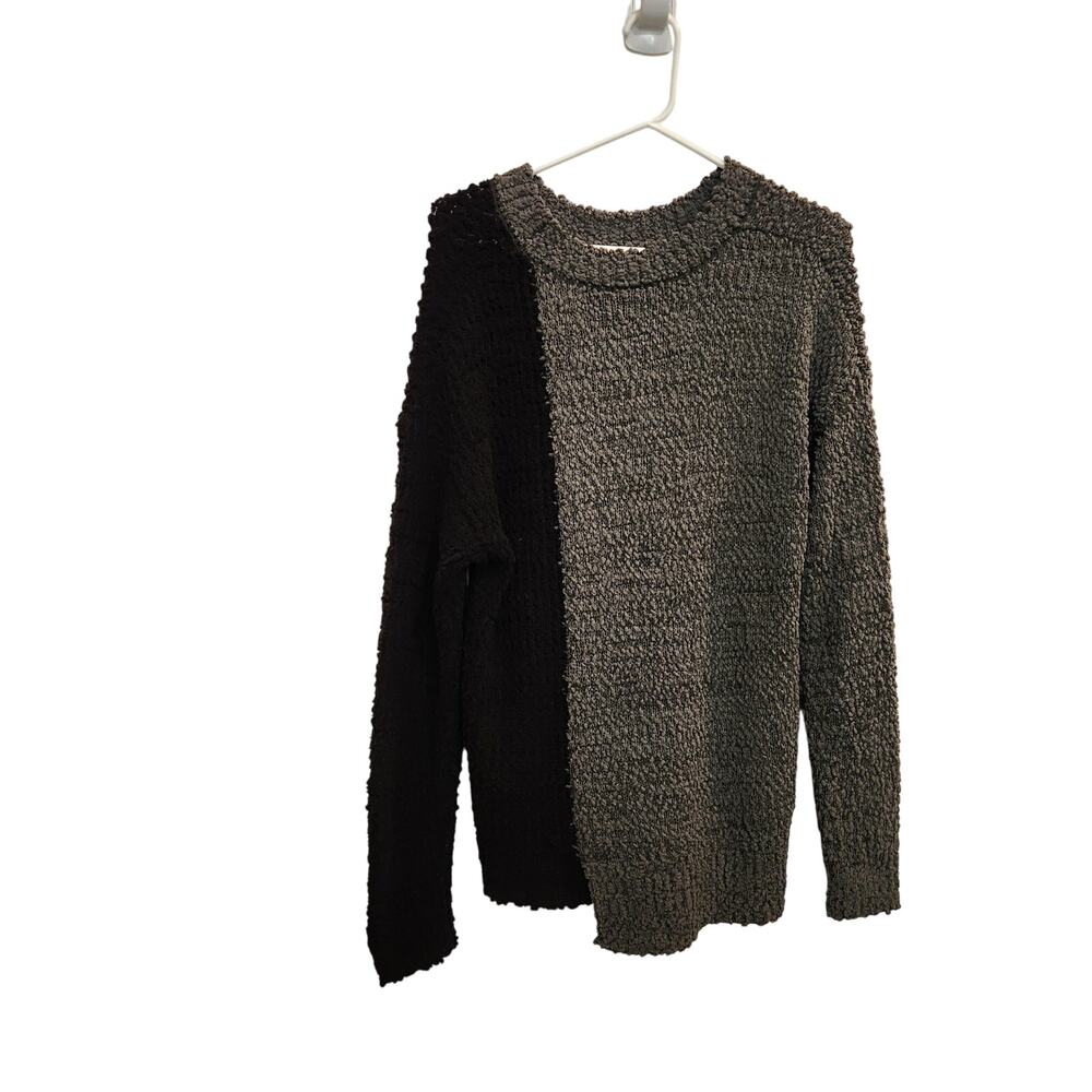 Bobeau Long Sleeve Crew Neck Popcorn Knit Cozy Pullover Sweater Gray Black Large